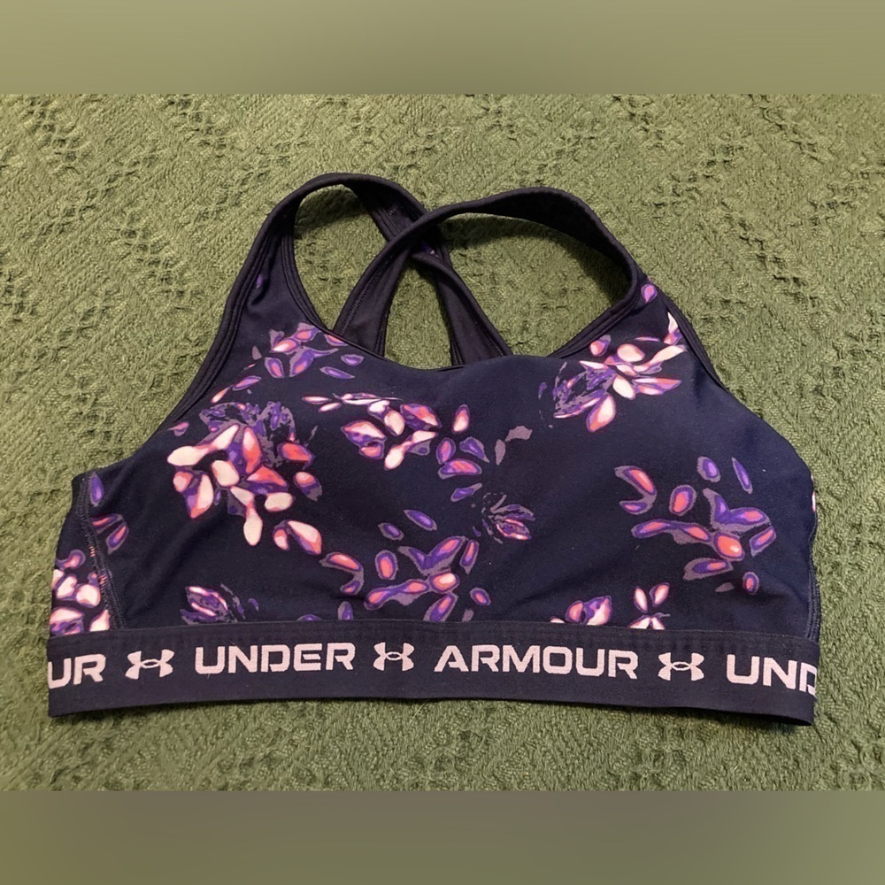 Under Armour Women's Blue And Purple Crossback Mid Sports Bra Size 1X - Picture 2 of 10